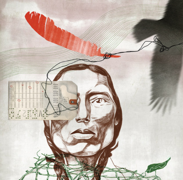 Illustration of a Navajo man with an eagle feather