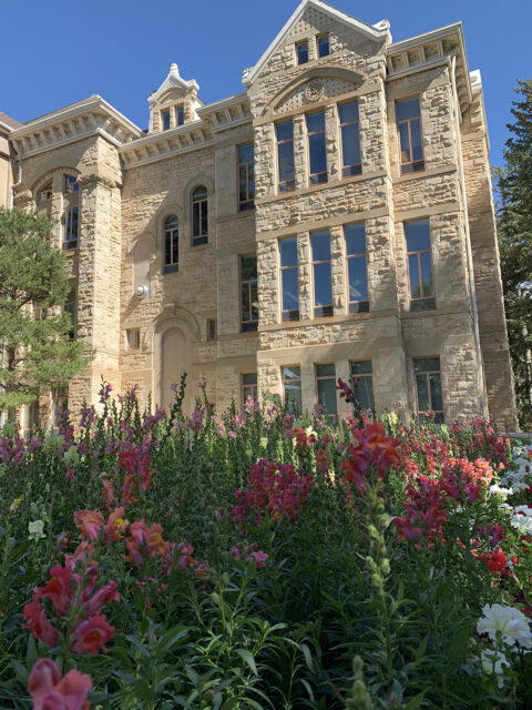 A pretty stone building on the University of Wyoming campus