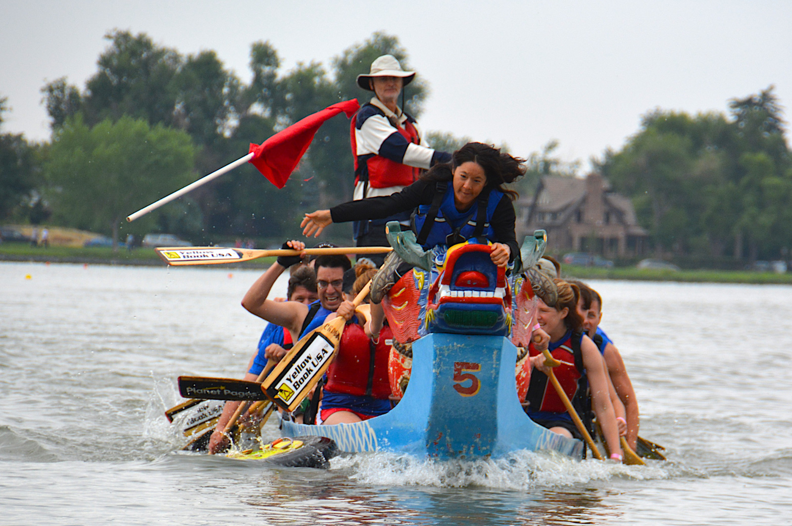 A Taiwan-style flag catching boat race is one kind of race you’ll see at the Colorado Dragon Boat Festival