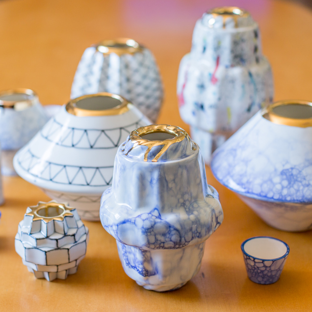 Lia Pileggi blue and gold vessels