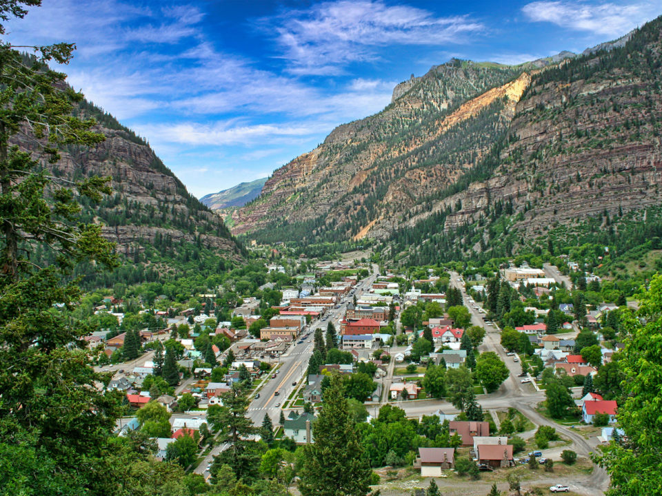 An aerial view of Ouray, Colorado