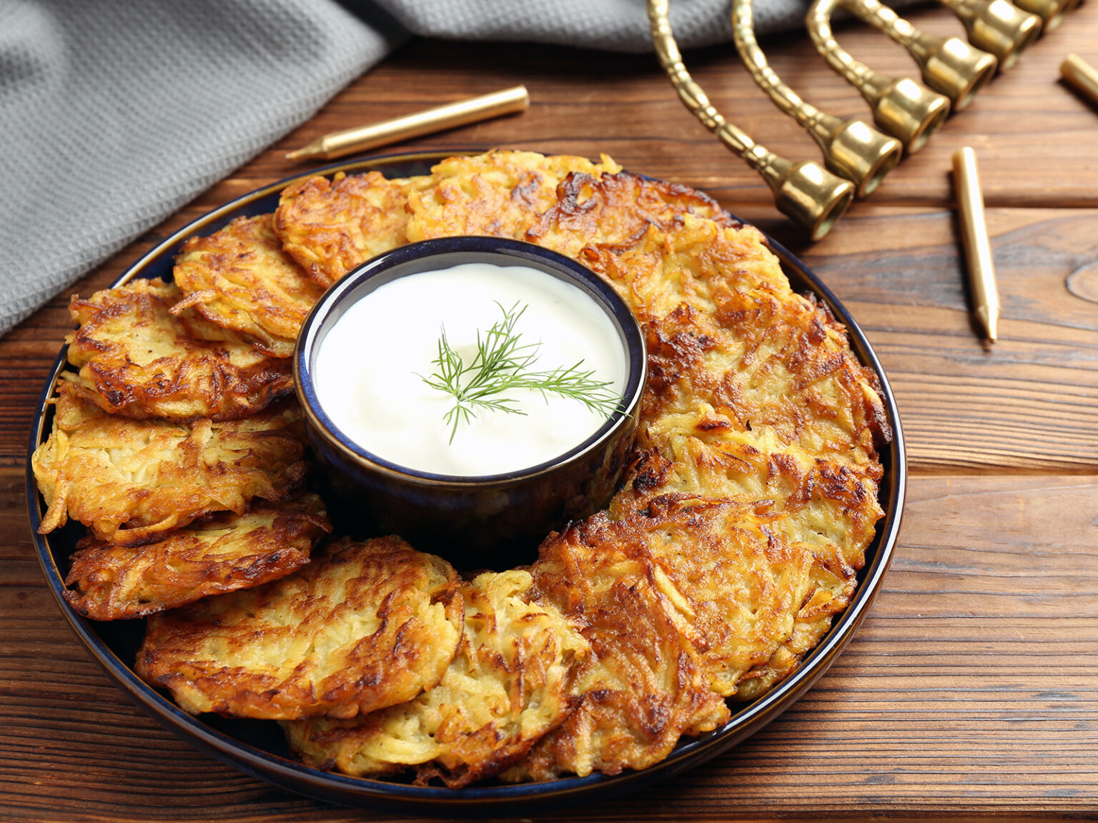 Latkes and a menorah