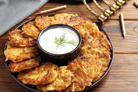 Latkes and a menorah