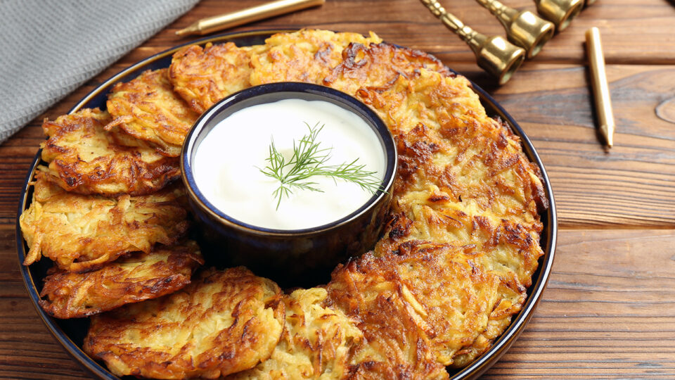 Latkes and a menorah
