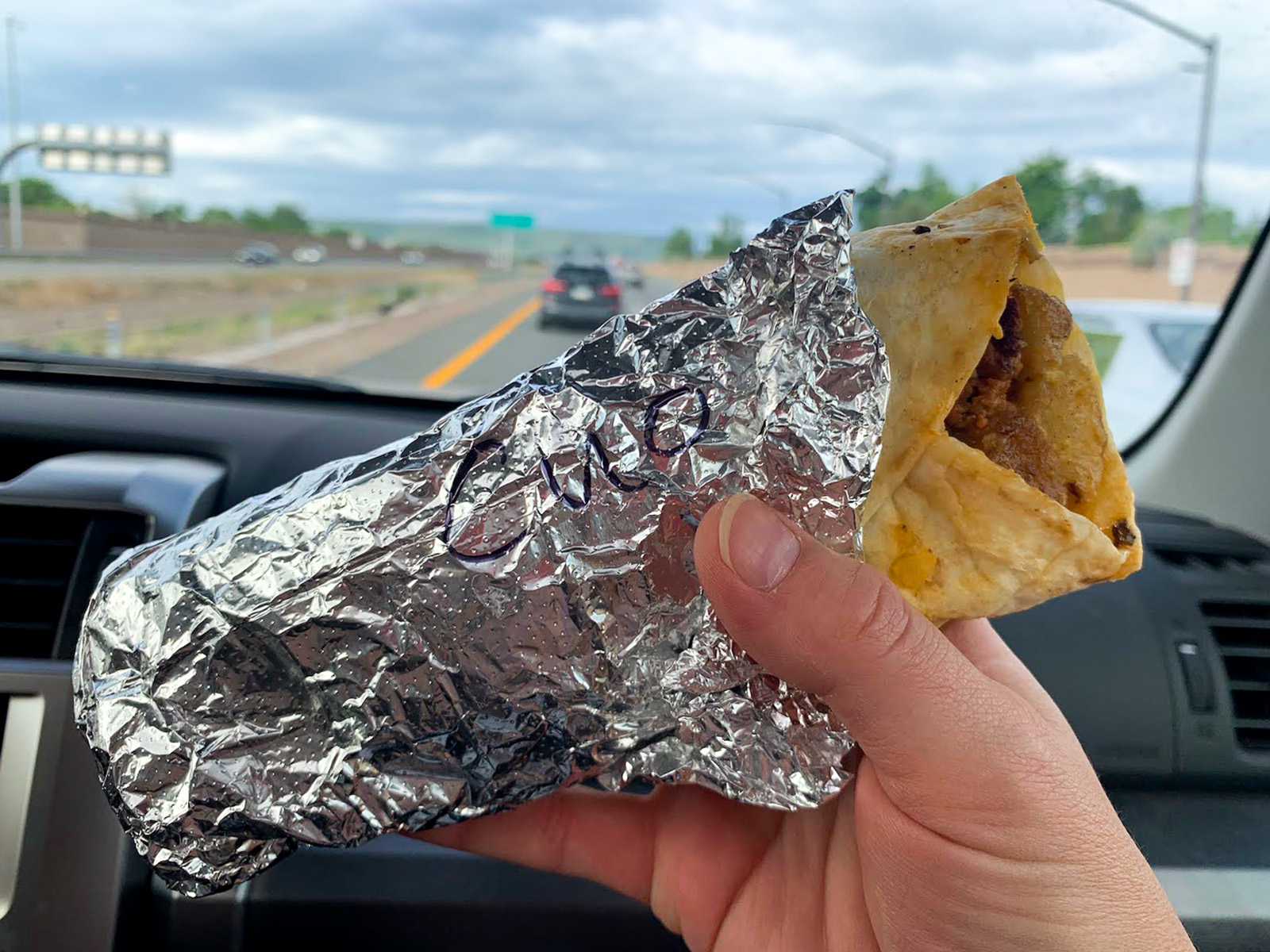A chorizo breakfast burrito from La Fuente Restaurant