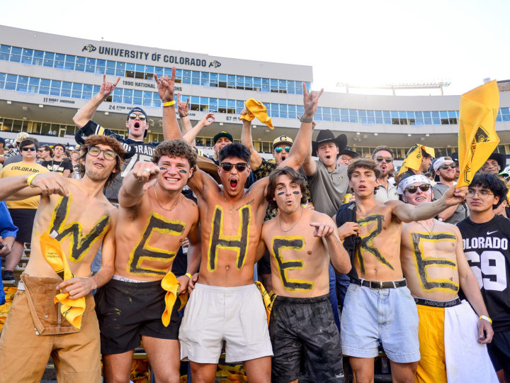 Students at a CU Buffs football game