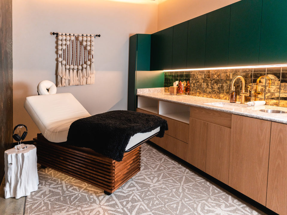 A vibroacoustic bed in a calming treatment room