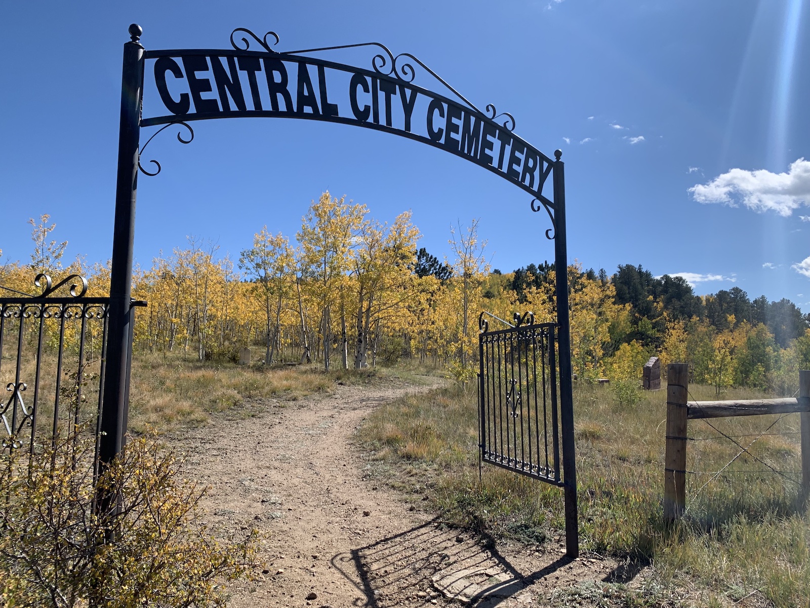 Central City Cemetery's black iron gate
