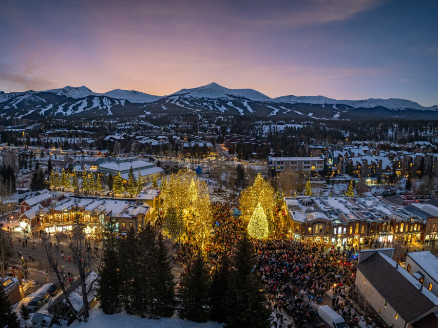 Breckenridge lit up with holiday lights