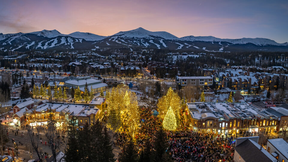 Breckenridge lit up with holiday lights
