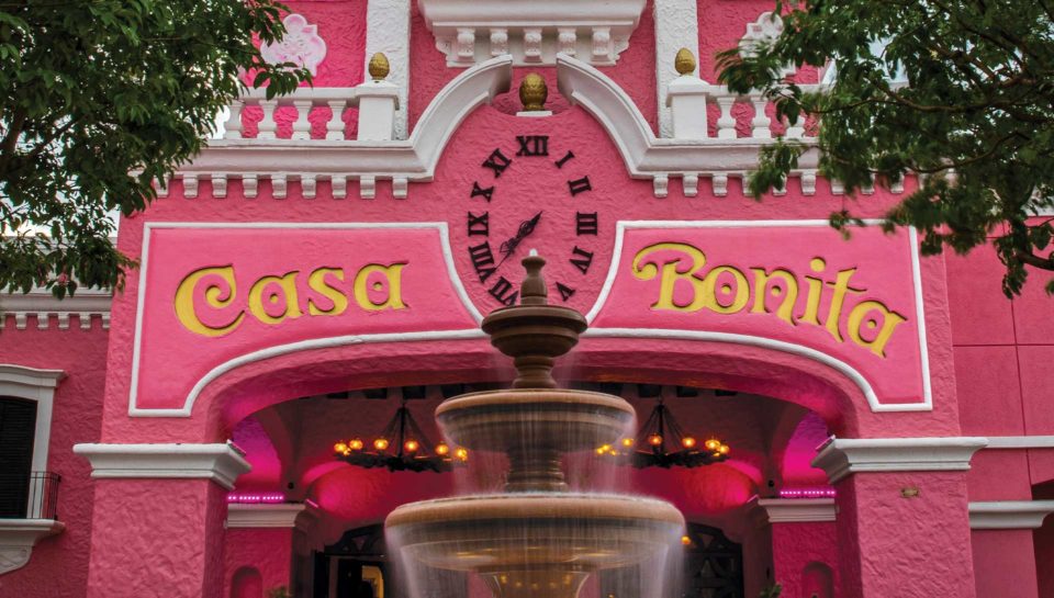 Casa Bonita's bright pink exterior