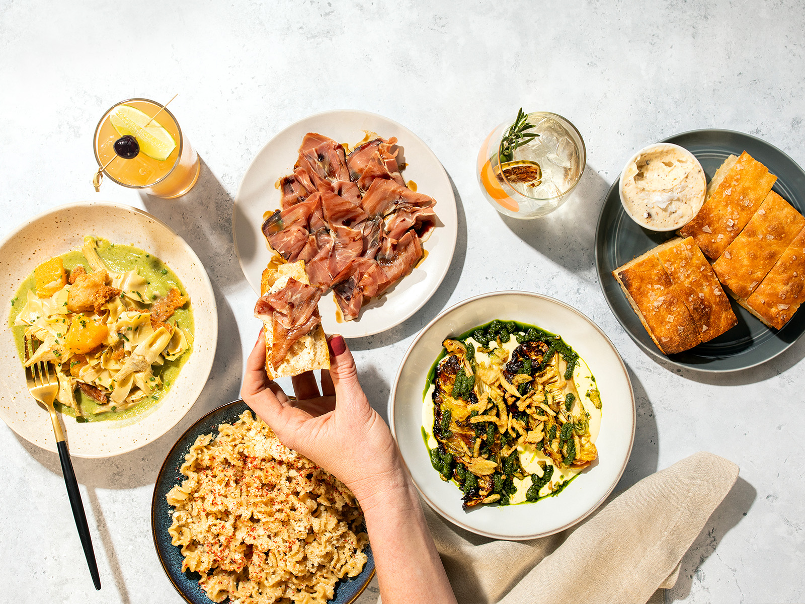 Spread of dishes at Dio Mio