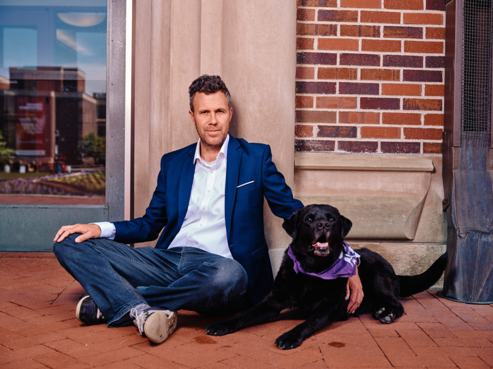 A man with a dog