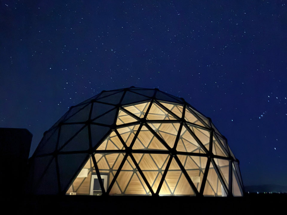 geodesic dome at night