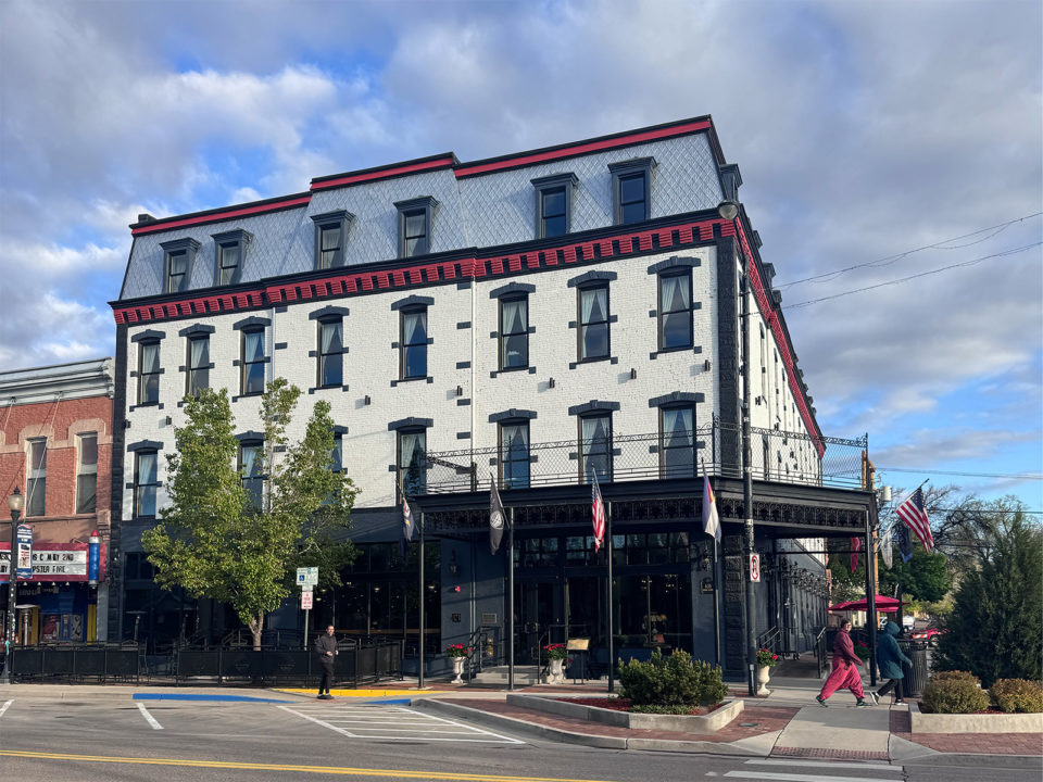 White historic hotel facade