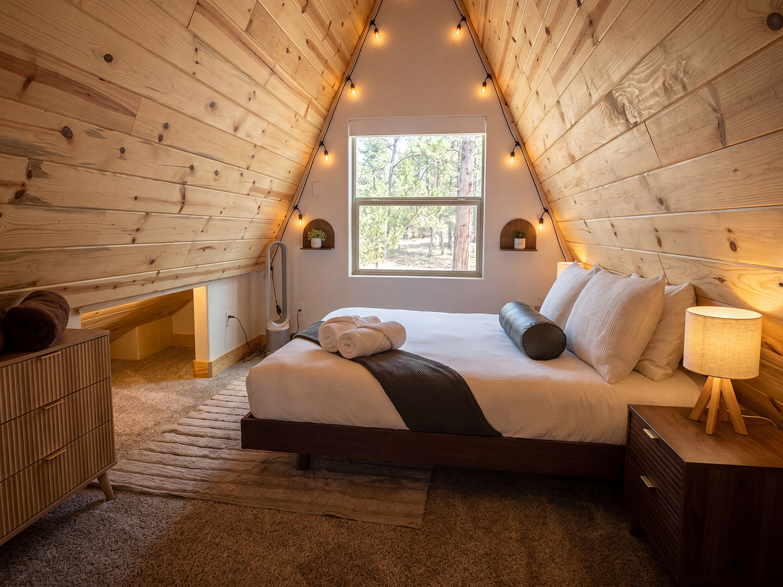 Bedroom in a modern A-frame