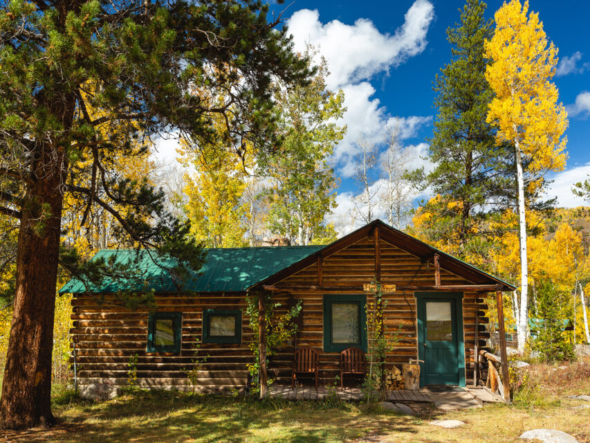 A cabin tucked into the woods at Beyul Retreat.
