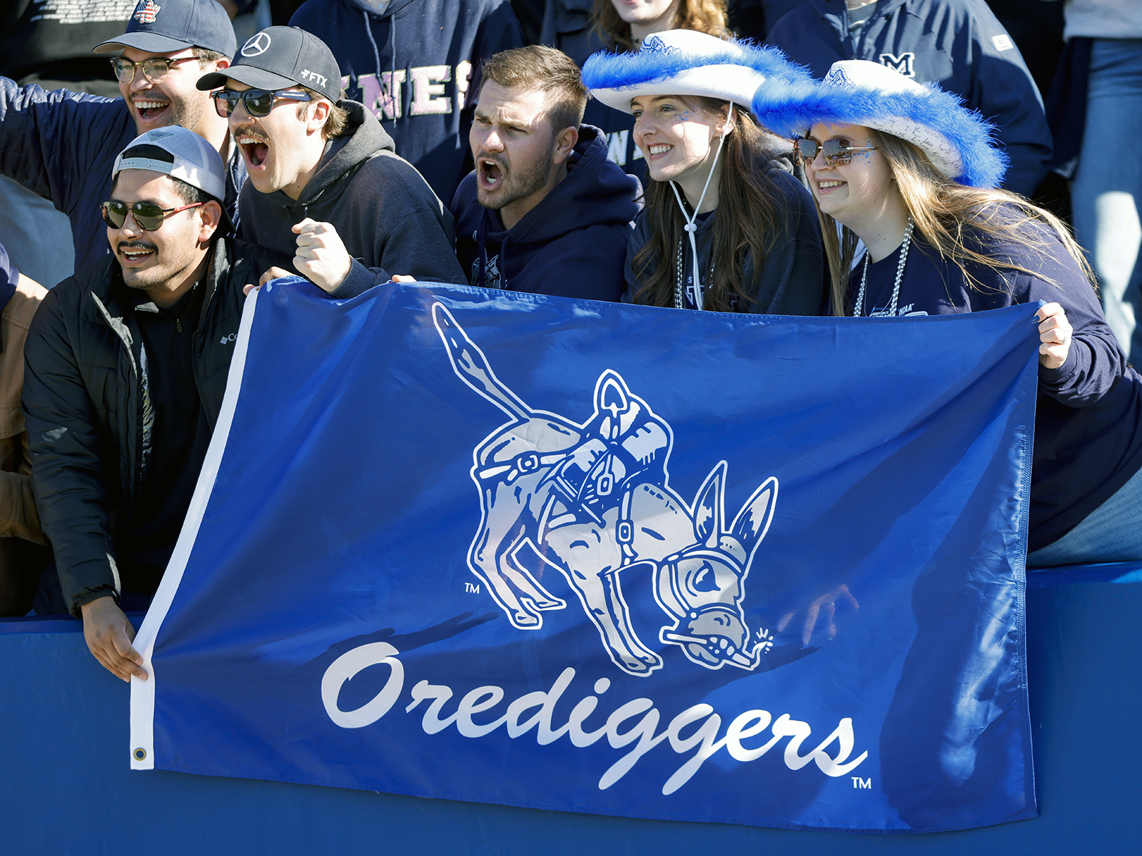 A Colorado School of Mines blue flag