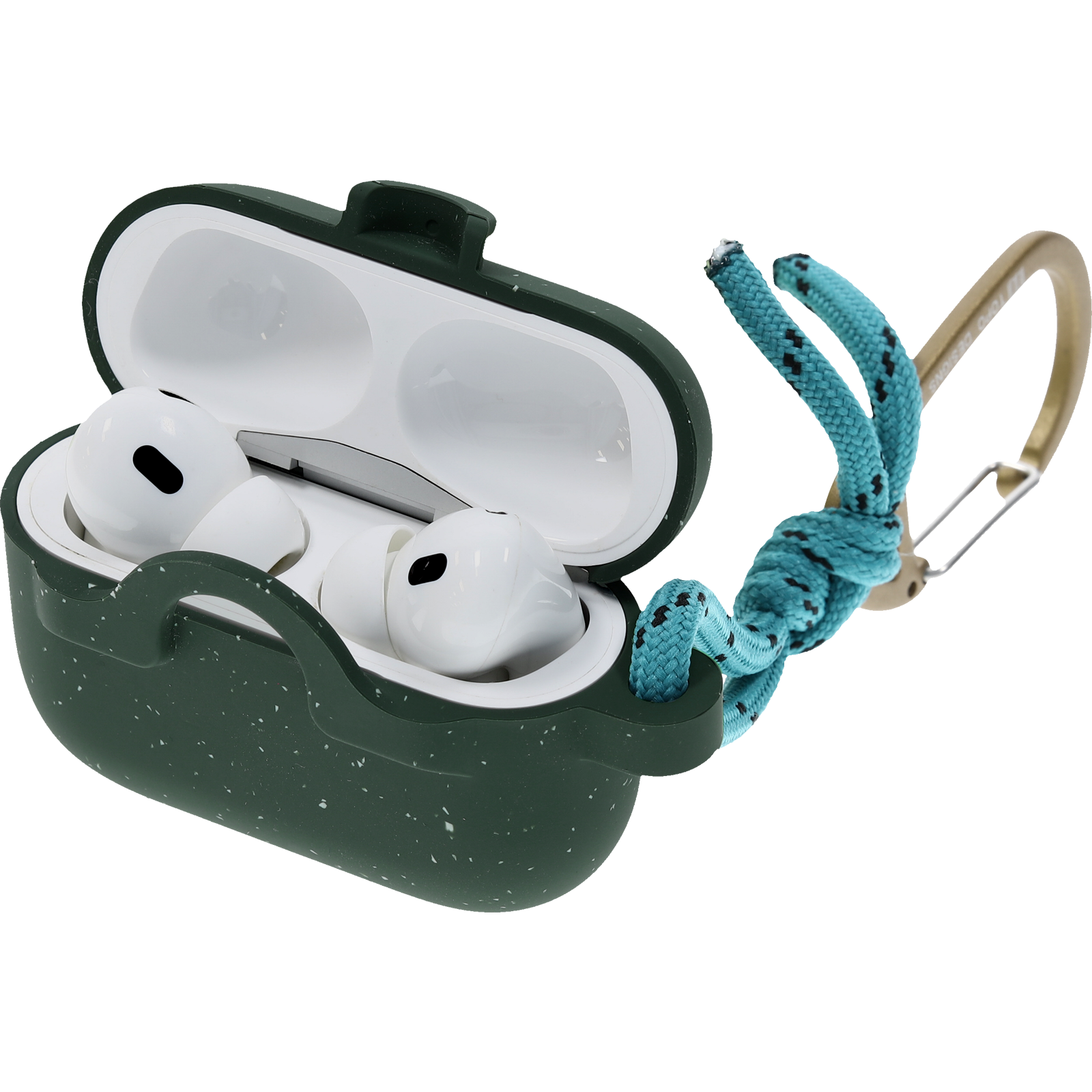 Green Airpods case with paracord and a carabiner