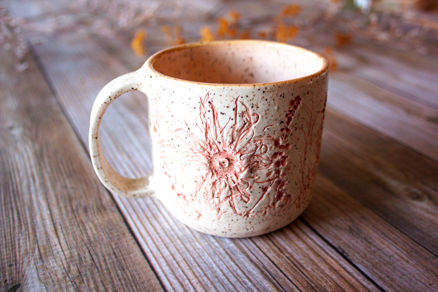Pink wildflower ceramic mug