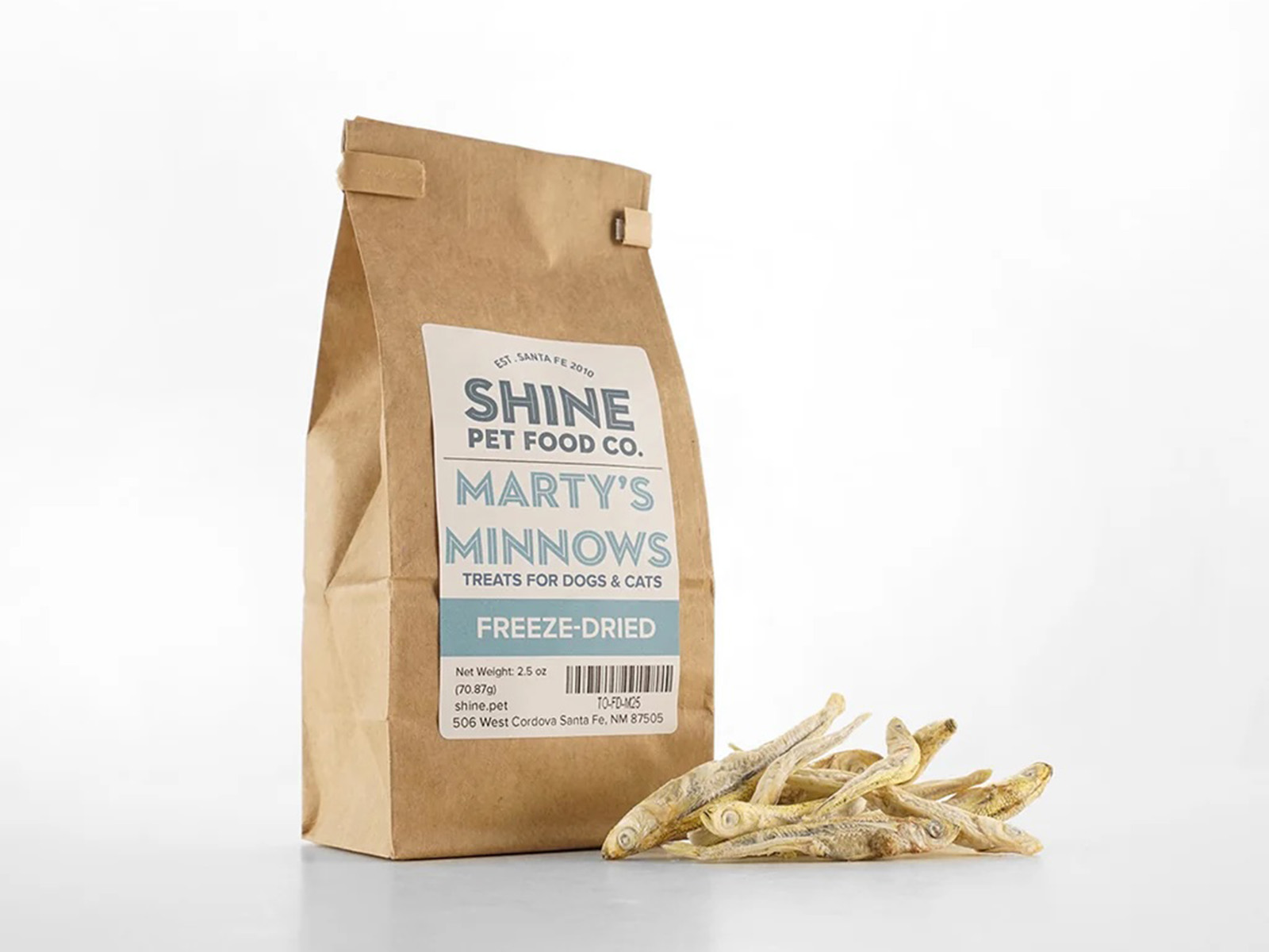 Bag of freeze-fried minnow dog treats