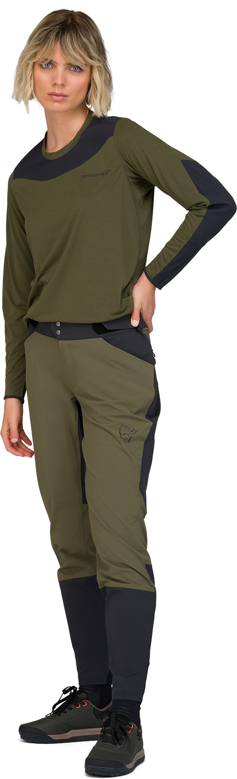 Woman wearing green cycling outfit