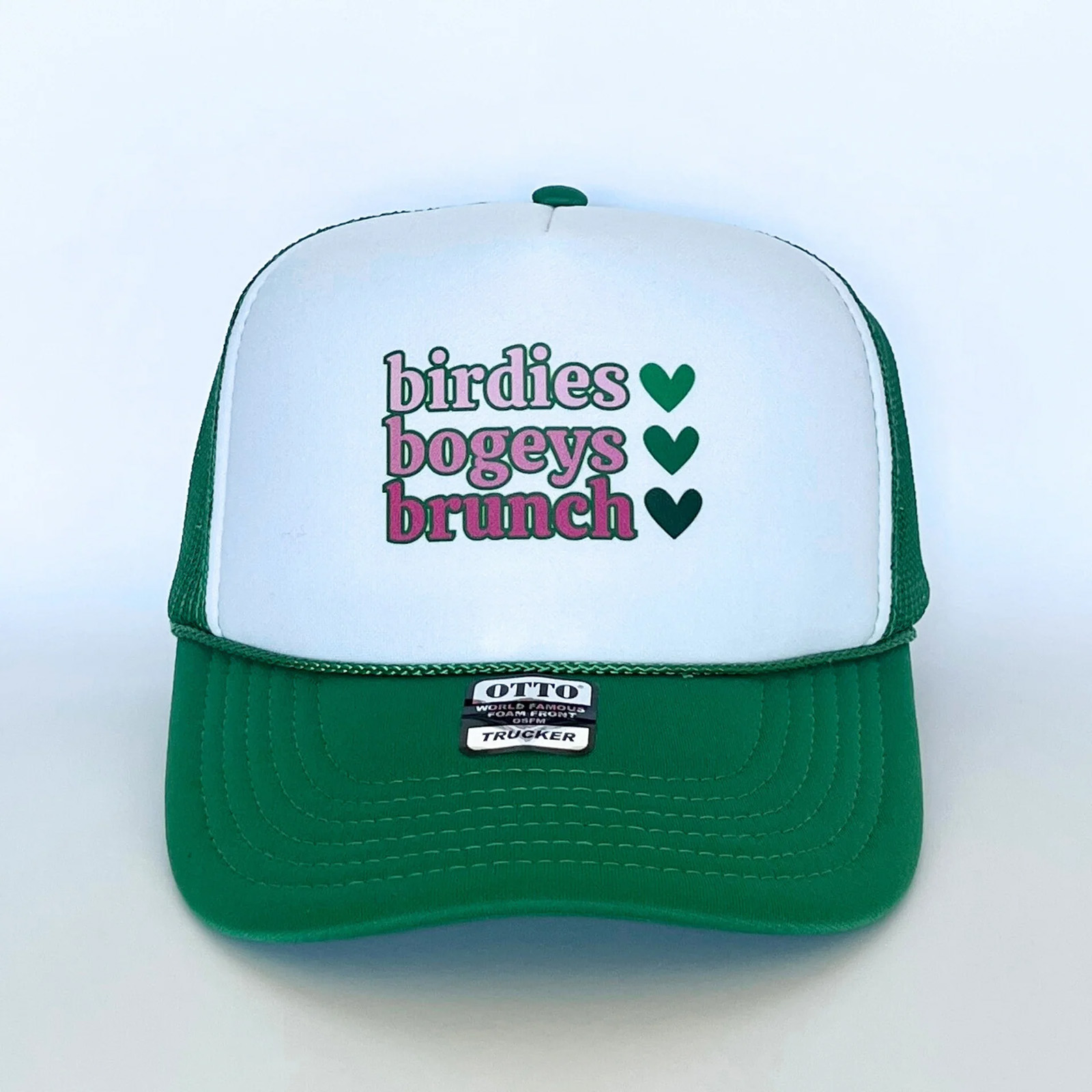 Trucker hat that says "Birdies, Bogeys, Brunch"