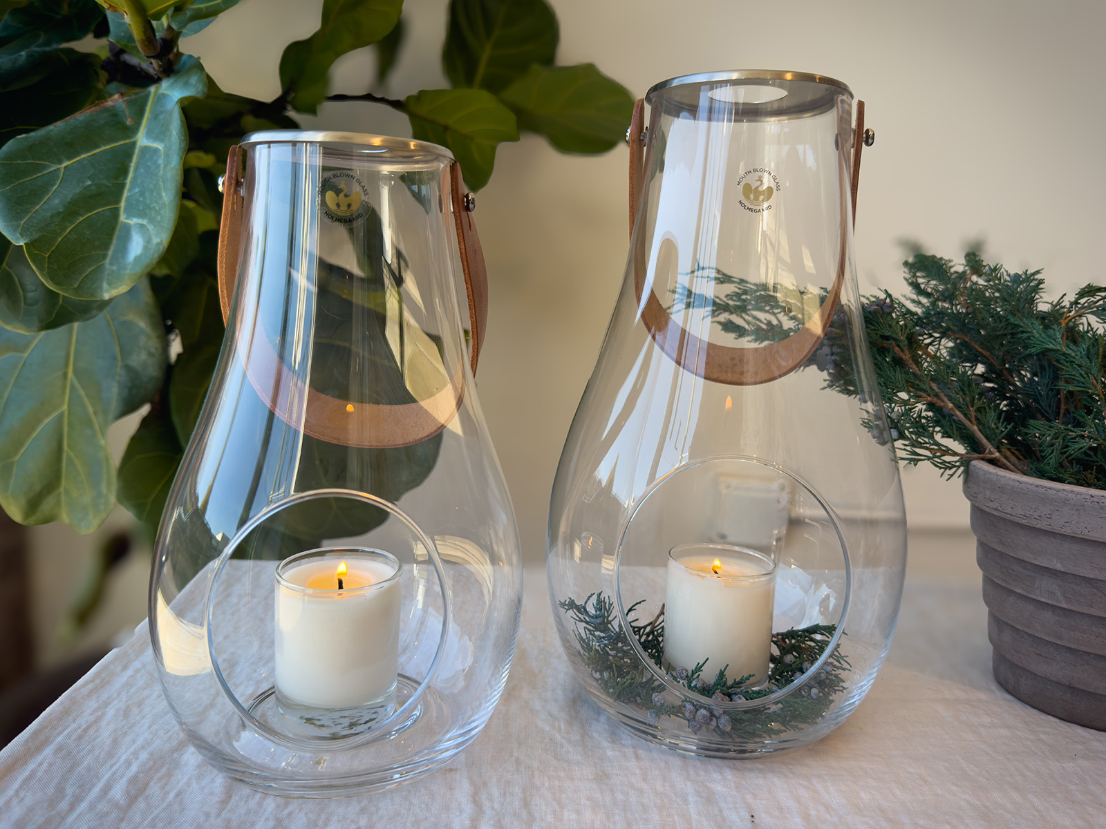 Glass tabletop lanterns