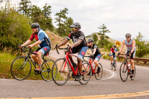 Group of people cycling
