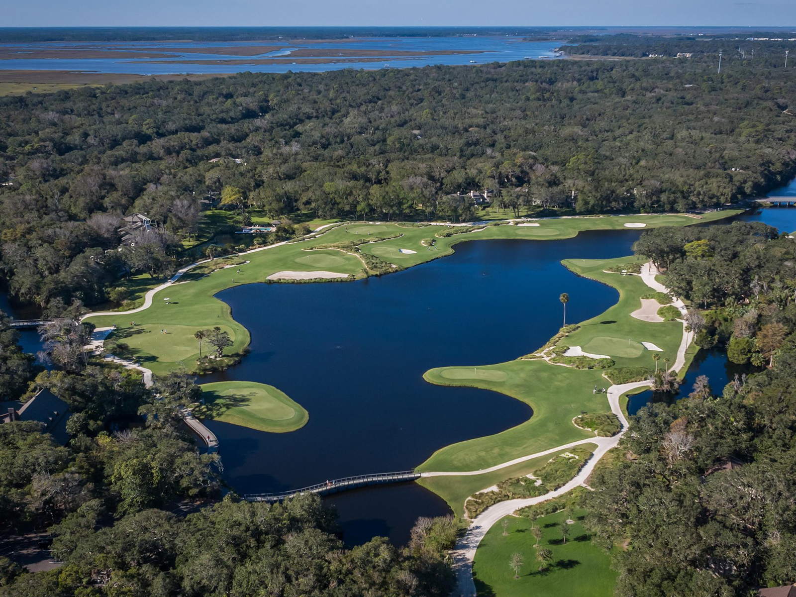 An aerial view of a golf course