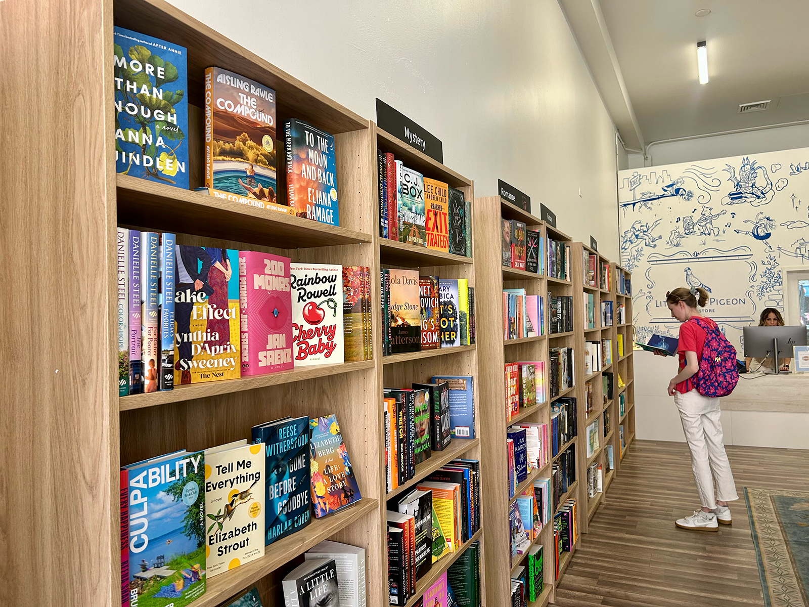Rows of bookshelves in a bookstore