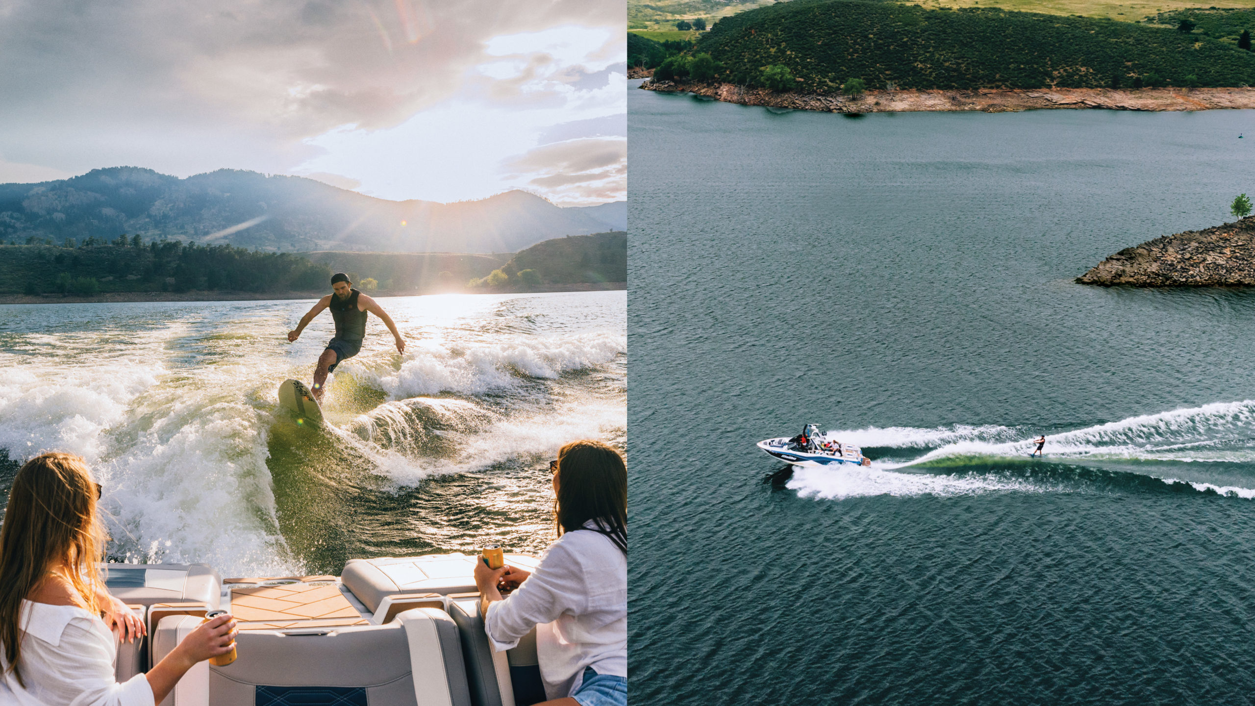 Wake surfing and wakeboarding on Horsetooth Reservoir