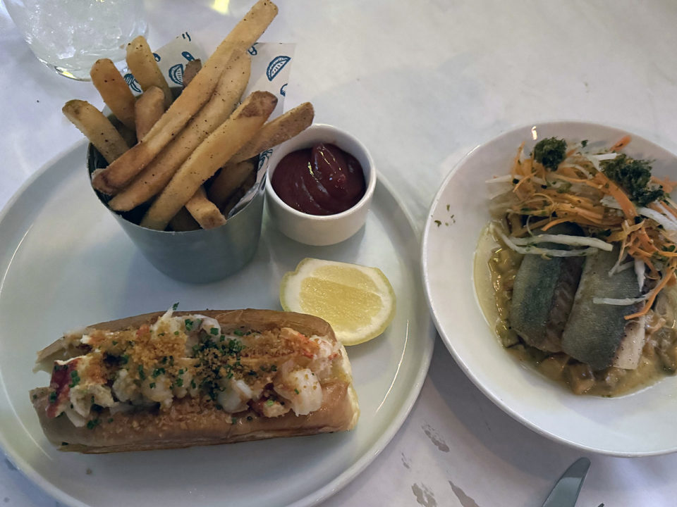 Maine Lobster and Shrimp Roll and Thai Black Cod at Jax Fish House & Oyster Bar