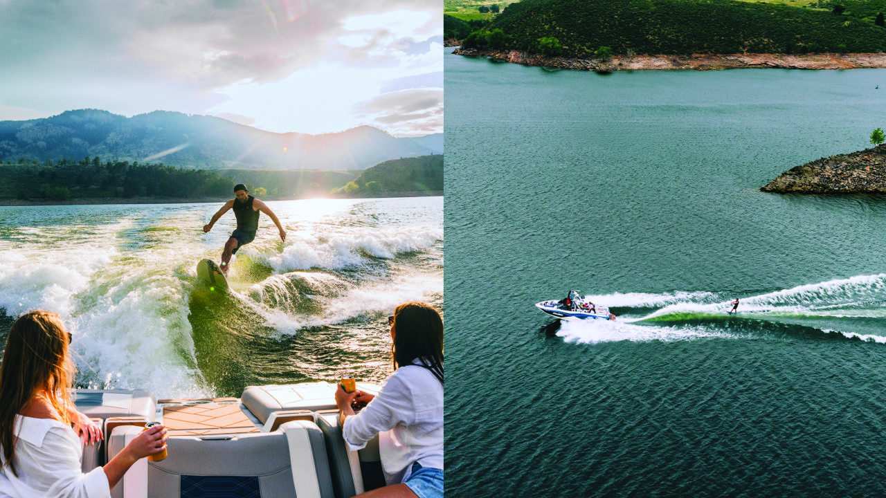 Wake surfing and wakeboarding on Horsetooth Reservoir
