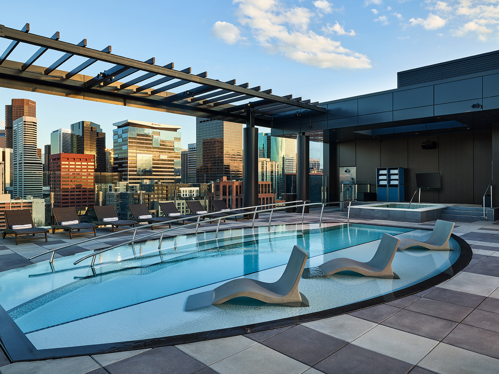 Rooftop pool overlooking downtown Denver