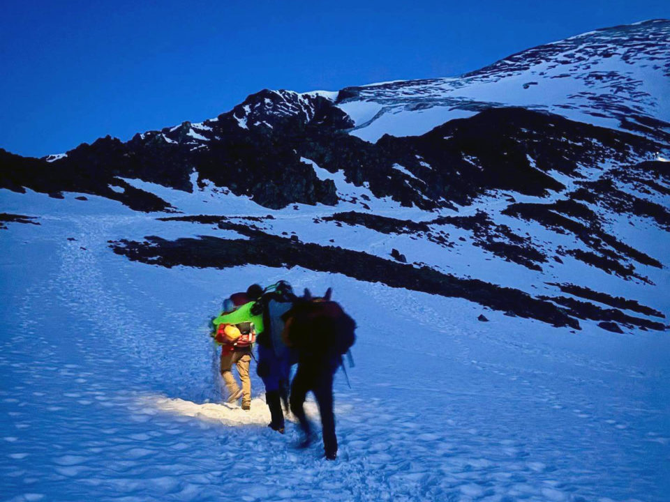 Rescuers approach Torreys Peak on June 12, responding to a call from two stranded hikers