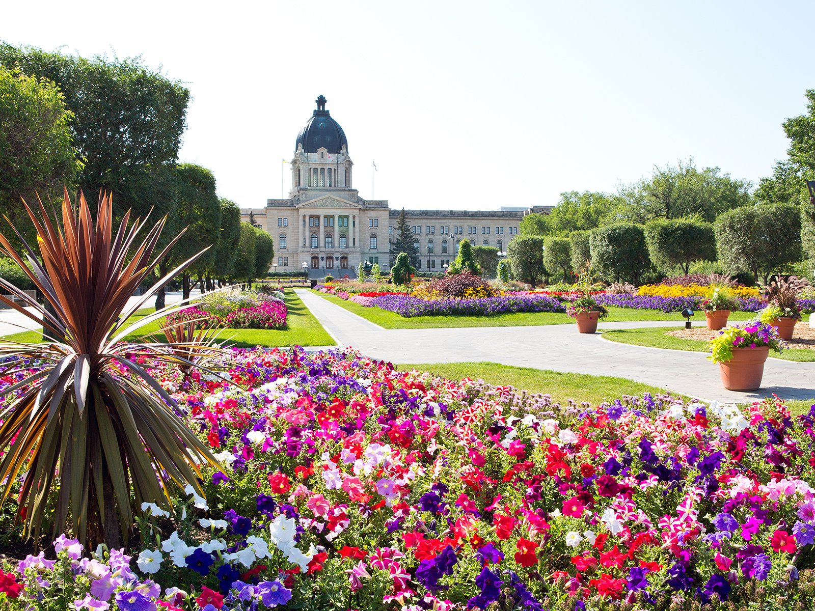Queen Elizabeth II Gardens in front of the Saskatchewan Legislative Building in Regina