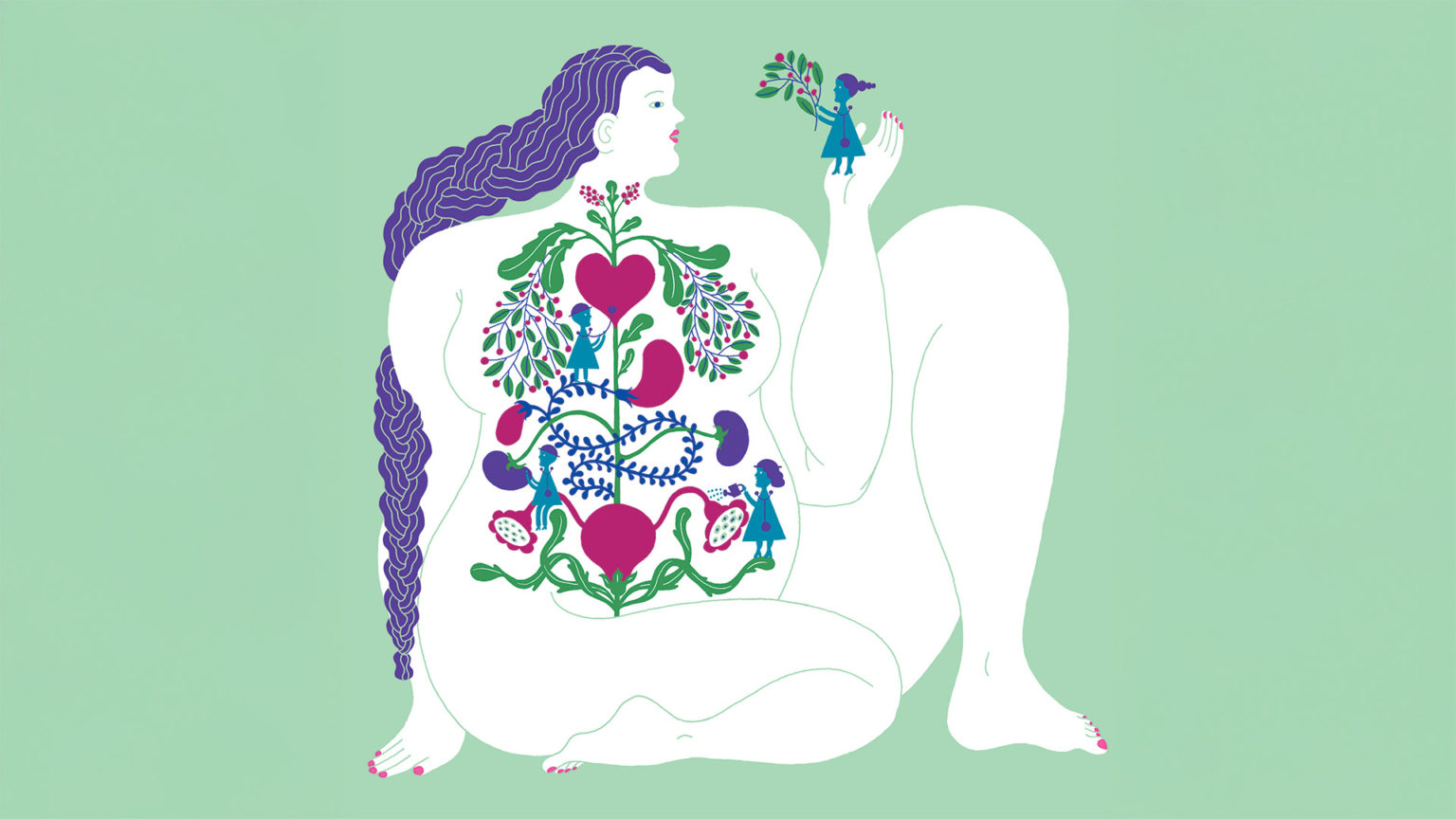 Illustration of a woman on a green background