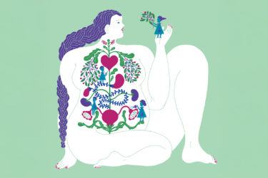 Illustration of a woman on a green background
