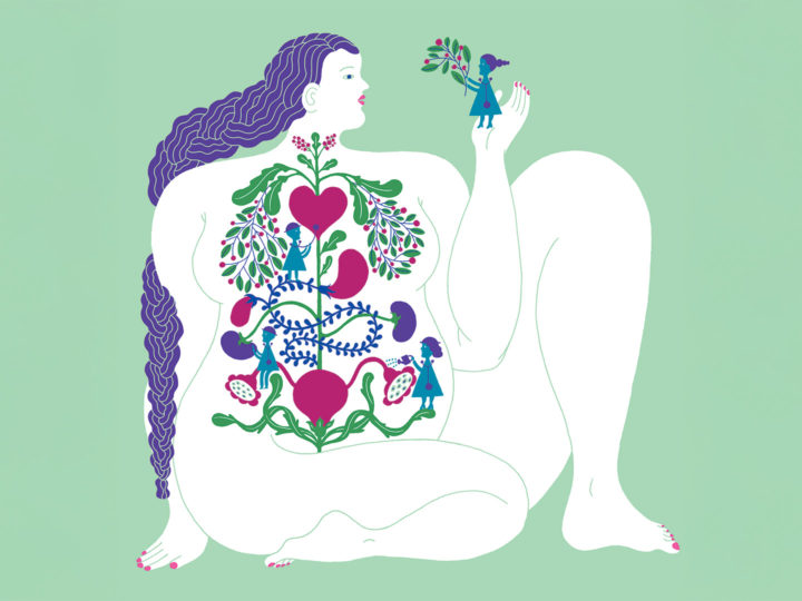 Illustration of a woman on a green background