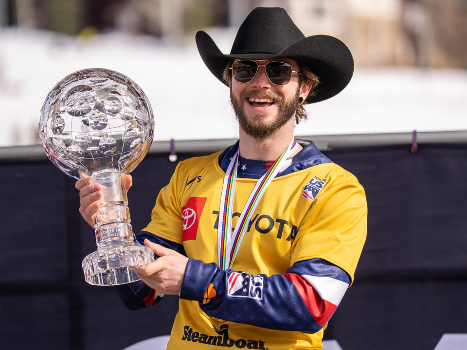 Noah Elliott holds up his World Cup trophy