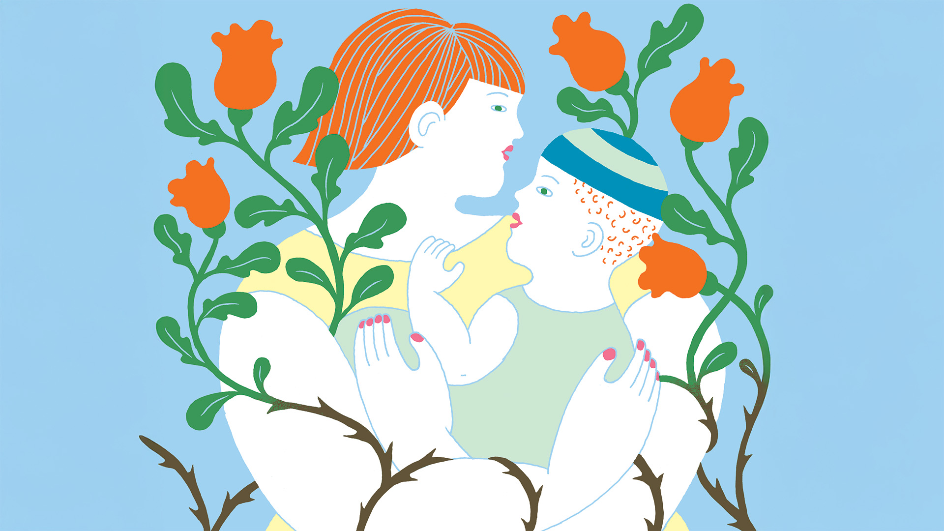 An illustration of a woman hugging a baby