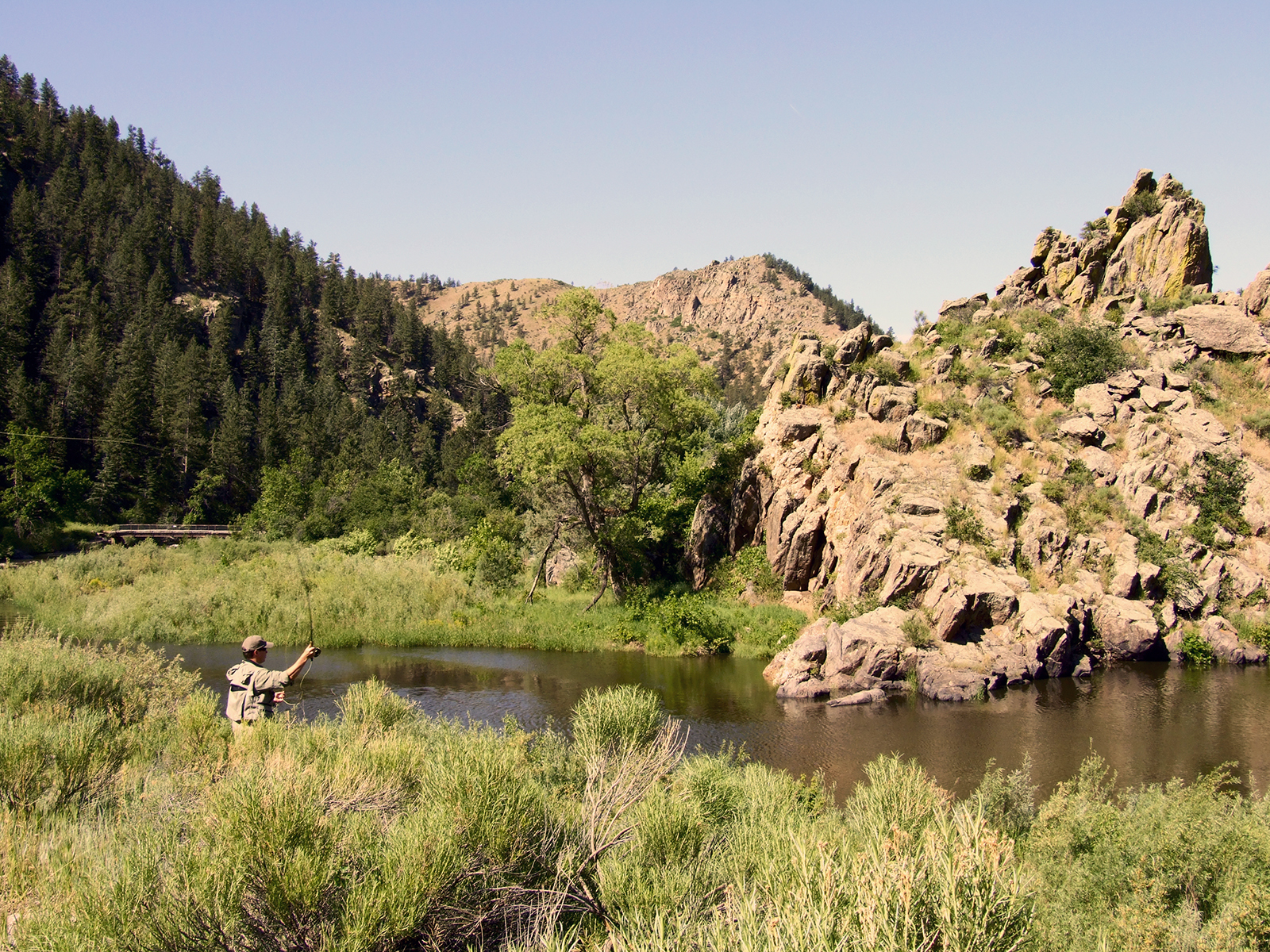 Fly fishing on the Cache La Poudre River, Colorado
