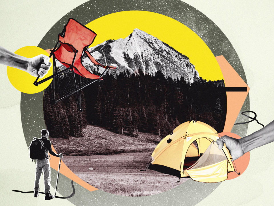 A camp chai and tent on a campsite