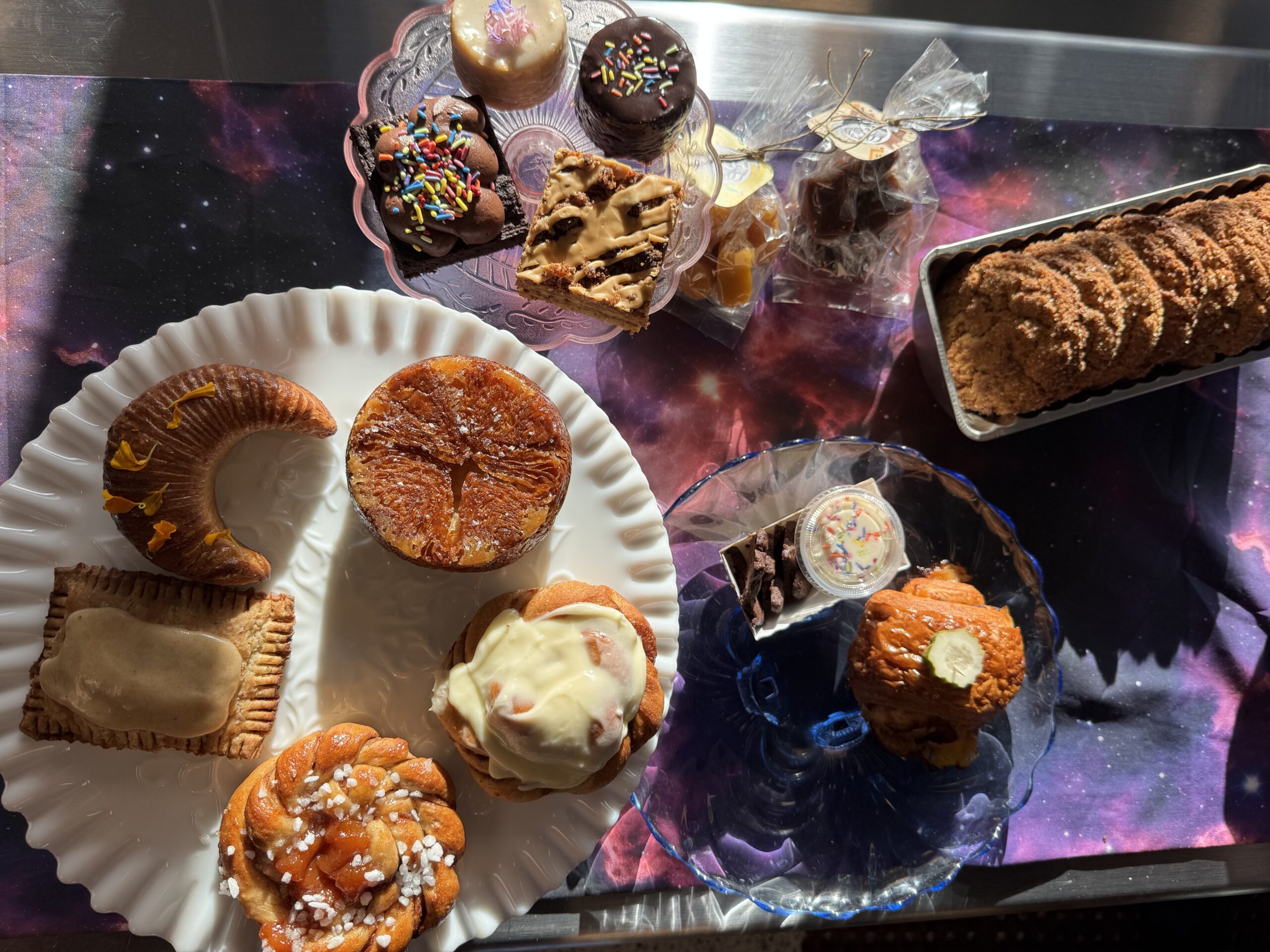An assortment of pastries on plates
