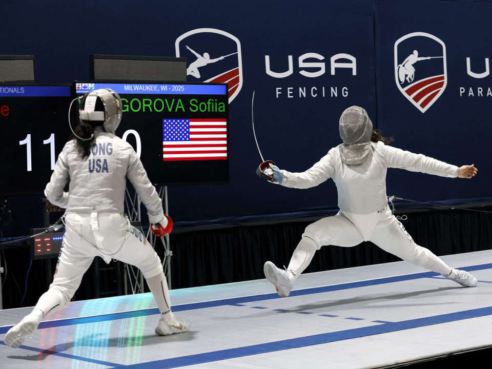 Sofiia Vinogorova at USA Fencing’s 2025 Summer Nationals in the Y-14 Women’s Saber competition