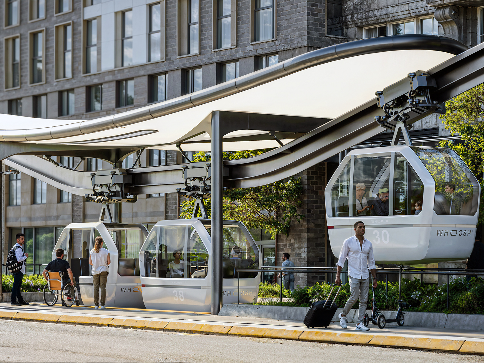 A rendering of a gondola in downtown Denver