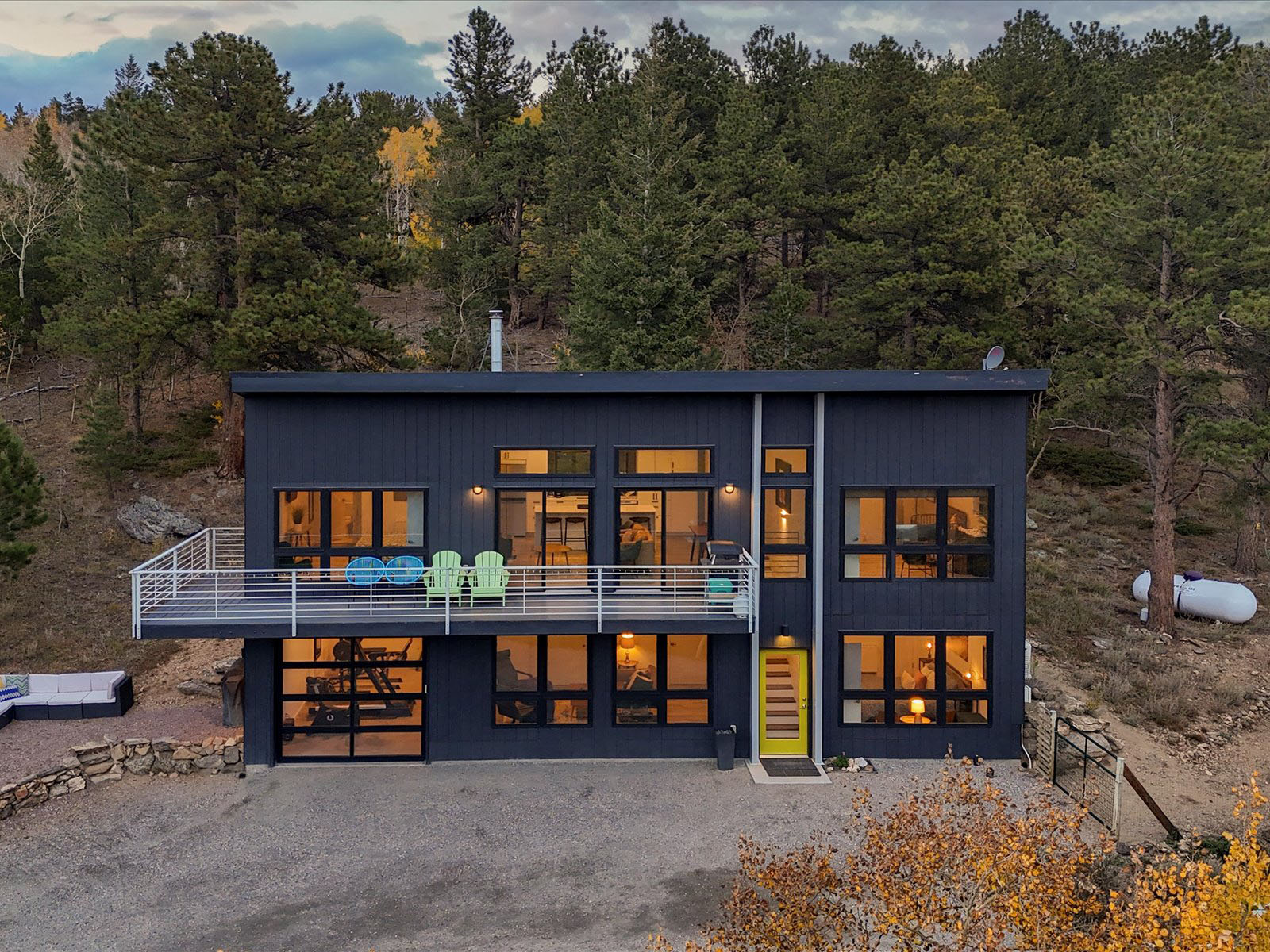Charcoal facade of a two-story modern home