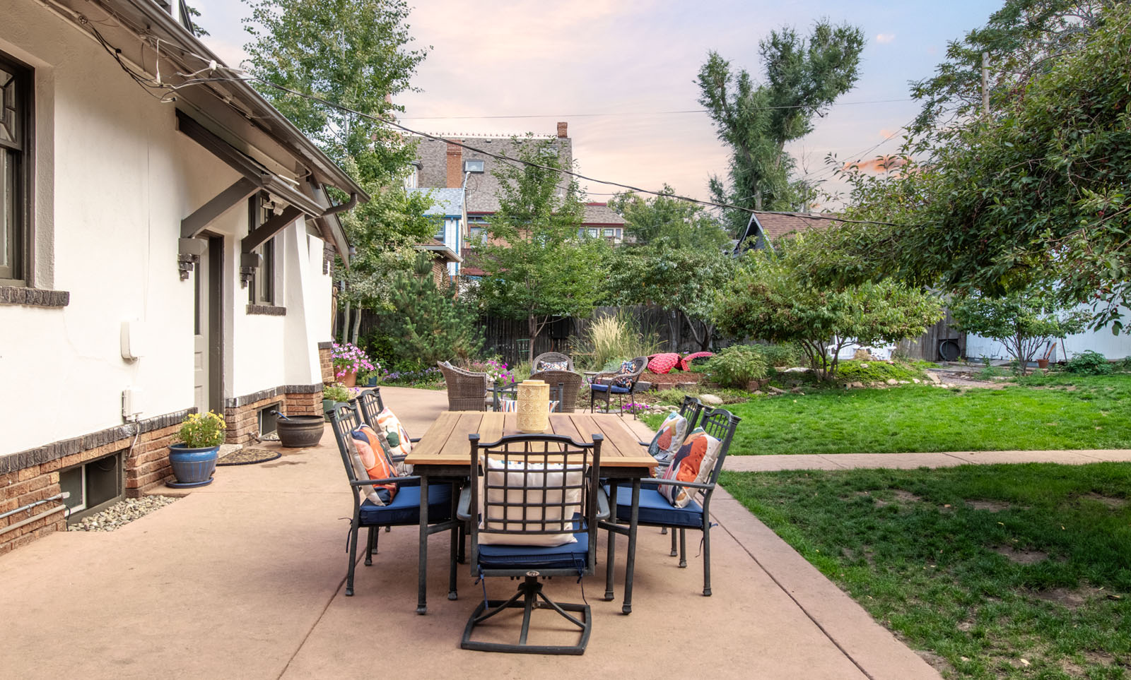 Backyard with an outdoor table and chairs