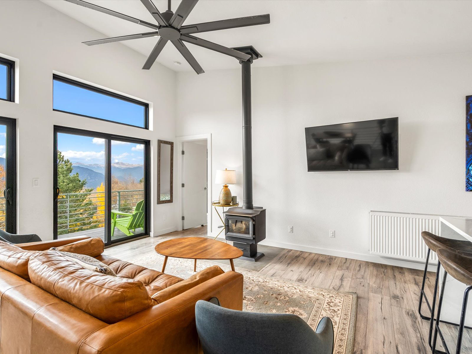 Living room with a wood-burning stove